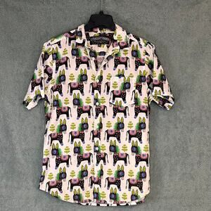 Straight Faded Donkey Print Button Down Shirt Mens Medium Novelty Fiesta Shirt